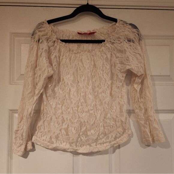 Gloria Vanderbilt white lace off the shoulder long sleeve top LP - Picture 1 of 3